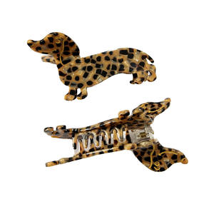 Pince à cheveux chien <span class=keywords><strong>teckel</strong></span> style français haut de gamme, motif léopard mignon, 9.9x4x3cm, en acétate, style européen-américain - Product Image 4