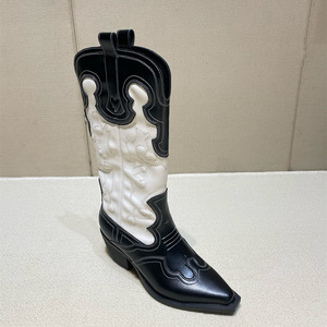 <span class=keywords><strong>Botas</strong></span> de vaquero occidentales con punta en pico bordada Retro de cuero genuino para mujer, <span class=keywords><strong>botas</strong></span> de caballero ajustadas de tacón grueso, <span class=keywords><strong>botas</strong></span> de media pantorrilla - Product Image 2