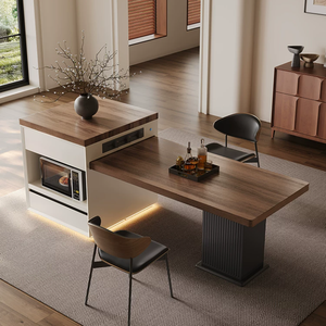 Table de salle à manger îlot en bois massif avec plateau télescopique intégré en pierre frittée, idéale pour les restaurants et les hôtels - Product Image 4