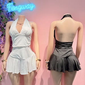 Miniabito estivo da donna con scollo a V profondo, nuovo modello scollato all'americana senza maniche con volant e linea ad A - Product Image 2