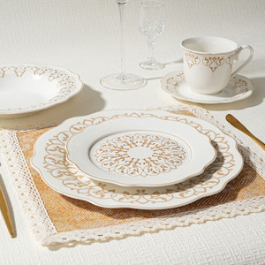 Service de table en porcelaine fine, style nordique, luxe, bord doré, assiettes, bols, tasse, soucoupe, service de table en céramique pour mariage, fête - Product Image 1