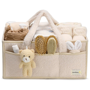 Organisateur <span class=keywords><strong>de</strong></span> Poussette Portable en Velours Teddy avec Panier <span class=keywords><strong>de</strong></span> Rangement, Porte-Lingettes et Porte-Couches, <span class=keywords><strong>Cadeau</strong></span> <span class=keywords><strong>de</strong></span> Naissance pour l'Organisation des Couches - Product Image 5