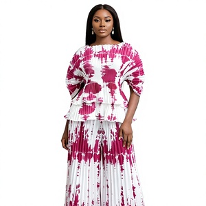 Ensemble de costume plissé Miyake - Ensemble deux pièces long pour femmes européennes grandes tailles - Ensemble de pantalon décontracté respirant - Product Image 2