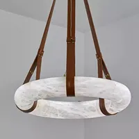 Lustre LED moderne Hullxine en métal doré et albâtre, blanc chaud 3500K, 40cm, avec interrupteur, idéal pour la famille
