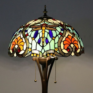 LongHuiJing Antique Blue Tiffany Floor <b>Lamp</b> 16-Inch Stained <b>Glass</b> Lampshade Elegant Standing Light for Bedroom & Restaurant - Product Image 3