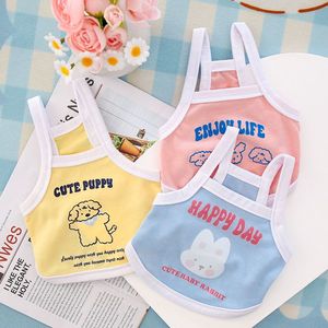 Lindo chaleco estampado para mascotas, para perros pequeños, estilo camiseta sin mangas de tela de jersey transpirable para verano, colores azul, rosa y amarillo - Product Image 2