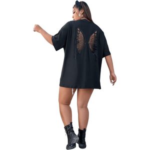 T-shirt décontracté pour femme grande taille avec broderie papillon et découpe au dos, en jersey 100% coton - Product Image 3