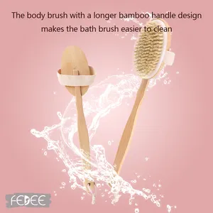HOT Sale Natural Boar Bristles Shower Bath Brush Long Handle Wooden Back Brush Shower Scrubber Body Brush