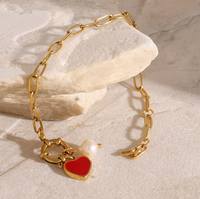 Bracelet tendance pour femme, luxe léger, pendentif en forme de cœur, perle de coquillage, étanche, plaqué or 18 carats, acier inoxydable