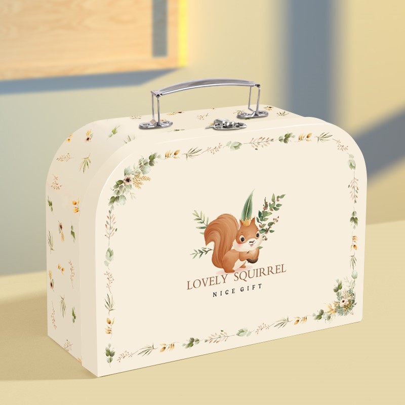 Cartoon Squirrel Folding Gift Box UV Paperboard For Newborn Baby Toy Wallet Photo Frame Packaging Empty Meeting Folders