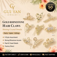 Pince à cheveux élégante faite à la main en forme de griffe de blé, style américain, avec strass en cristal, perles et pompon, pour chignon, accessoires pour cheveux