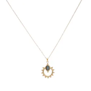 Grosir perhiasan Fashion kalung liontin batu alam antik baja tahan karat berlapis emas 18k untuk wanita