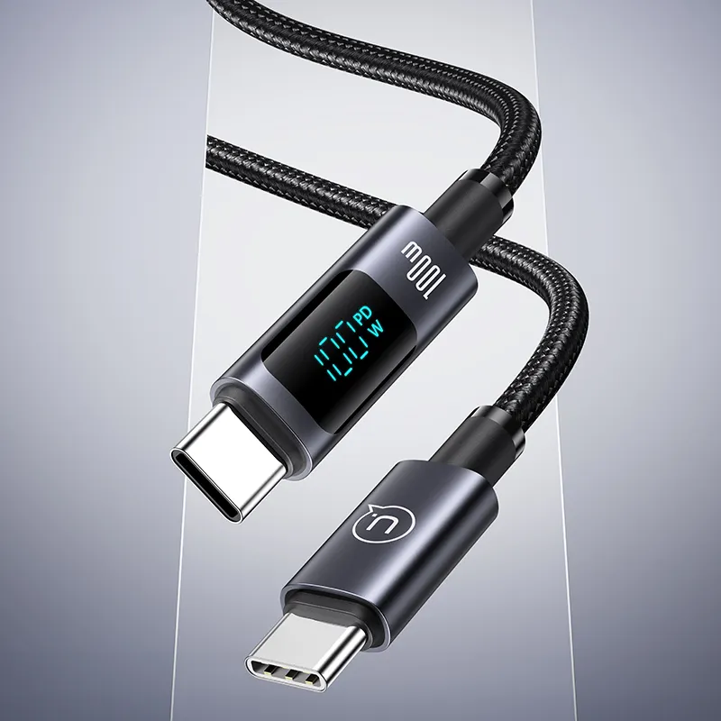 USAMS SJ671 PD Câble de données USB C à charge rapide 100W Affichage numérique en alliage d'aluminium TPE tressé pour chargeurs d'iPhone et d'ordinateur portable