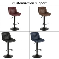 Chaise de comptoir contemporaine en cuir cannelé avec base métallique pivotante à vérin pneumatique pour l'aménagement de maisons et les visites immobilières modernes