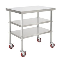 Chariot de préparation mobile à 3 niveaux en acier inoxydable pour service de traiteur hôtelier, avec roulettes verrouillables et double plateau inférieur