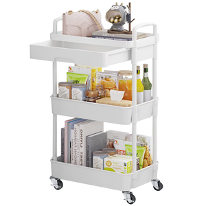 Chariot de Rangement Multifonctionnel à 3 Niveaux en Plastique PP pour Chambre à Coucher, Étagères Roulantes Utilitaires, Chariot à Main, Étagère de Cuisine - Product Image 1