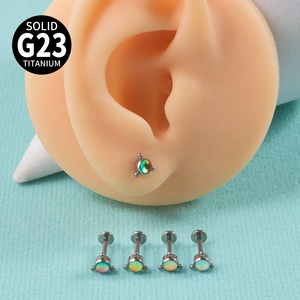 G23ฟิล์มไทเทเนียม labret แบบแวววาวอีพ็อกซี่ส่องแสงเป็นประกายวิบวับต่างหูรูปใบเกลียวด้านหลังแบบแบนเกลียวสำหรับใส่ในงานแต่งงาน - Product Image 3