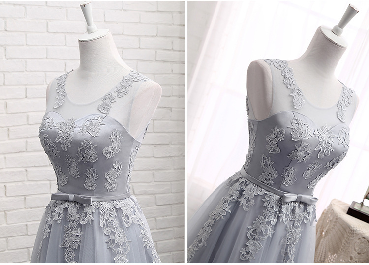 Pink and Gray Lace Bridesmaid Gowns - Sleeveless Tulle A-Line Dresses in Champagne Color, Vintage Floral Style Pink and Gray Lace Bridesmaid Gowns - Sleeveless Tulle A-Line Dresses in Champagne Color, Vintage Floral Style