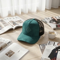 Casquette de baseball en maille respirante avec étiquette en cuir personnalisée, design coupe-vent 5 pièces, protection solaire estivale, casquette trucker en daim et maille