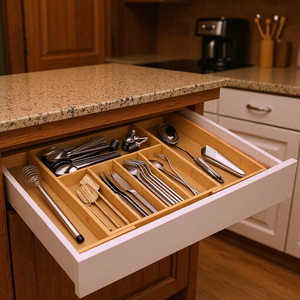 Bamboo Compartmentalized <b>Drawer</b> Organizer Rectangular Open Top With Compartments For Office Desk <b>Storage</b> - Product Image 3