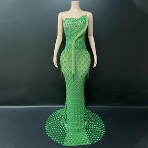 Sparkle Green Rhinestone Dress - Floor-Length Party Wear Sparkle Green Rhinestone Dress - Floor-Length Party Wear