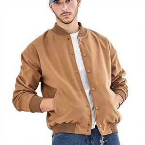 Men's <b>Tan</b> <b>Brown</b> Bomber Jacket Solid Color Stand Collar Regular Sleeve Casual PU Material Autumn Wear men's bomber jackets - Product Image 1
