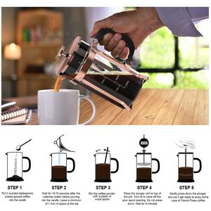 Cafetera Francesa Manual de Acero Inoxidable de 1 Litro, de Vidrio de Borosilicato Alto, Resistente al Calor, con Émbolo para Café y Té - Product Image 4