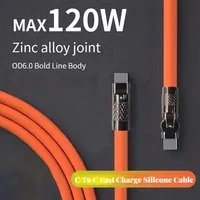 Kabel Siku Putar Silikon Cair 1M/2M 6A Pengisian Daya Super Cepat Kabel Data USB-C Tahan Lama Fleksibel Transfer Kecepatan Tinggi