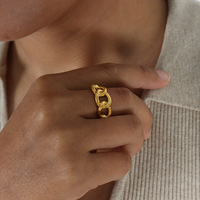 Mlluki Trendiger Edelstahl Hypoallergener Ring Schmuck im Breiten Kubanischen Kettenstil Nicht Verstellbares Accessoire für Frauen