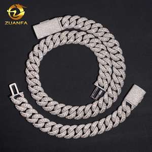Luxury Bezel Setting Moissanite <strong>Solid</strong> <strong>Silver</strong> 925 Gold Plated 18mm Necklace Chain Hip Hop Iced Out Jewelry Cuban Link Chain - Product Image 3