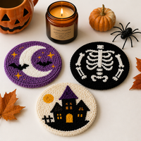 Ensemble de sous-verres brodés tuftés pour Halloween, en microfibre absorbante, écologique, taille personnalisable, luxe fait main, style preppy pour la maison