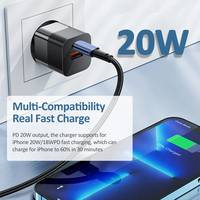 Chargeur mural USB-A Type-C PD 20W QC3.0 PPS, charge rapide, câble rétractable 5V/2.4A, ignifuge, pliable, certifié CE, pour appareil photo, jeu