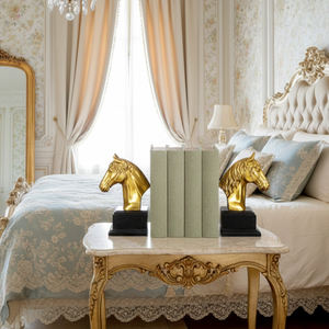 ที่คั่นหนังสือรูปหัวม้าทองคำพรีเมียม ฐานหิน รูปปั้นสัตว์ ที่วางหนังสือ ของตกแต่งบ้าน สำนักงาน ห้องสมุด งานศิลปะ - Product Image 4