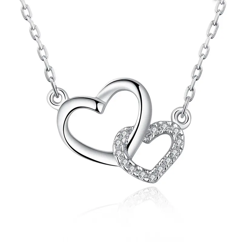 Collier Double cœur en argent Sterling 925, chaîne de clavicule en Zirconium, bijoux cœur