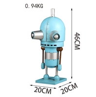 Modèle de robot en métal bleu vintage fait main, figurine de robot en étain, statue, accessoire de vitrine de bar, ornement de bureau de style industriel