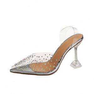 Sandales transparentes en PVC pour femmes, escarpins sexy à talon aiguille et bout ouvert, avec cristaux transparents, chaussures d'été, taille 43 - Product Image 3