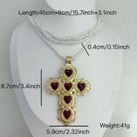 Nouveau Collier Pendentif Croix de Haute Qualité, Collier Perles, Collier Pendentif Cœur Croix Martelé Vintage, Bijoux de Fête