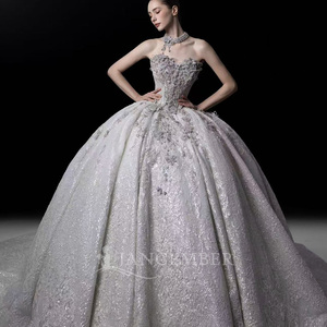 Lsgz01 Superbe Robe de Mariée Sirène à Col Montant Effet Illusion, Manches Longues, Ornée de Perles et de Dentelle, Traîne Cathédrale, Jancemebr - Product Image 5