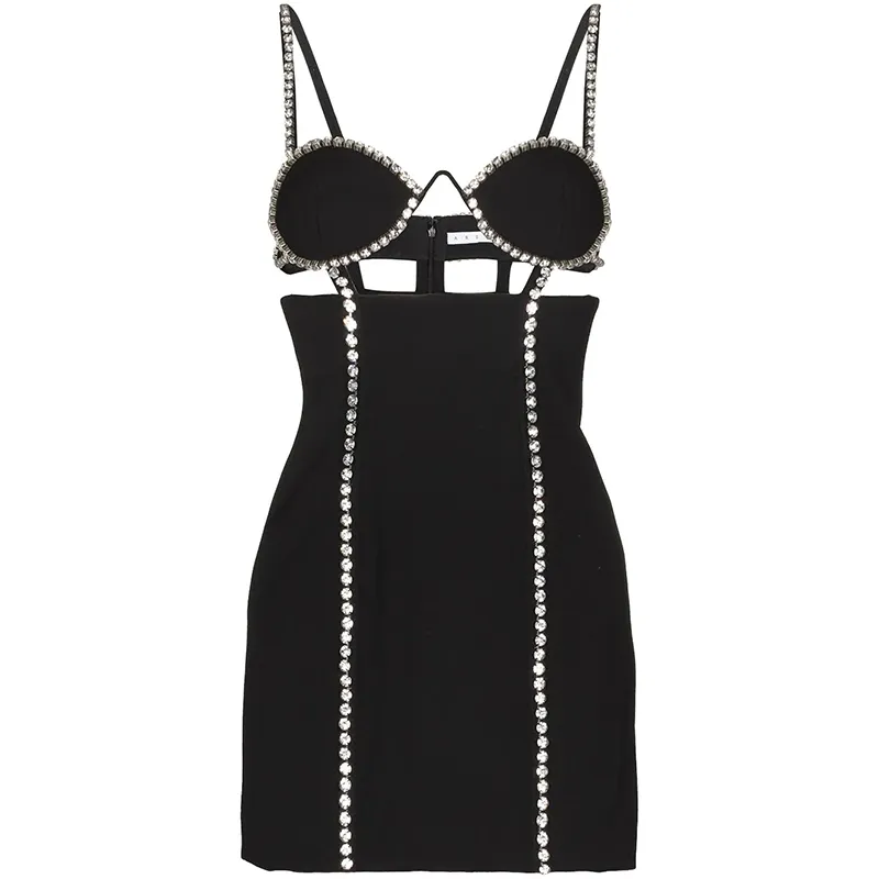 2022 Hot Selling Black Diamonds Sleeveless Halter Mini Short A-line Women's Sexy Dress