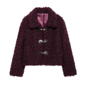 Fall/Winter New Arrival Women's Clothing <b>Rope</b> Knot Buckle Fleece Top Collared Outerwear Fashion - Product Image 3