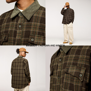 QUICKSHOW Stock Pocket Plaid Overshirt <span class=keywords><strong>giacca</strong></span> cappuccio pesante da uomo <span class=keywords><strong>oversize</strong></span> manica lunga <span class=keywords><strong>giacca</strong></span> autunnale da uomo - Product Image 5