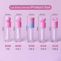 Mini tube de rouge à lèvres en plastique de 6 ml, flacon vide pour brillant à lèvres, bouchon à vis rose dégradé, applicateur à brosse souple, emballage OEM, sérigraphie UV