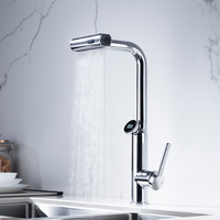 Robinet de cuisine Feiyu Waterfall en acier inoxydable 304, flexible, télescopique, avec pulvérisation rotative, valve en céramique, finition chromée, montage sur plan.