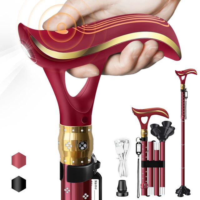 New Product Customizable Smart Cane in 2025, Foldable USB Charging Cane, with Alarm Clock and LED Lighting Walking Sticks