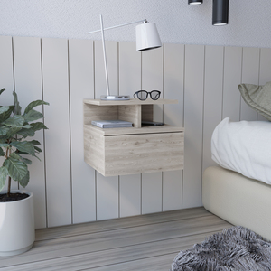 <b>Floating</b> Nightstand One <b>Drawer</b> Light Gray Finish Wall Mounted Bedroom Storage - Product Image 4