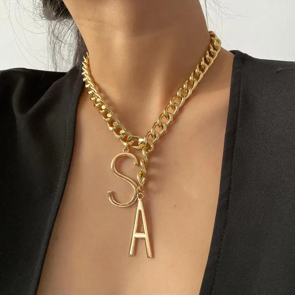 Shixin Trendy Gepersonaliseerde Grote Letters S Een Hanger Ketting Cubaanse Link Vrouwen Sieraden Night Party Paar Ketting