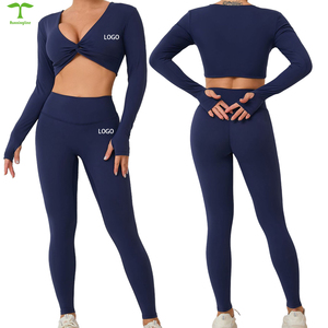 Logo personalizzato Sexy donna abbigliamento sportivo a maniche lunghe Gym Yoga Legging Fitness Ropa Deportiva Mujer abbigliamento sportivo Set abiti da allenamento - Product Image 2