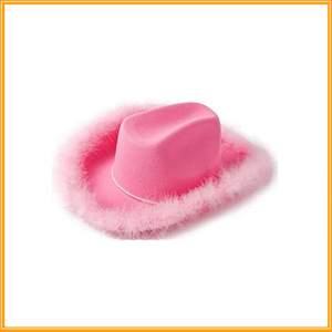 Sombrero <span class=keywords><strong>de</strong></span> Vaquero Blanco para <span class=keywords><strong>Despedida</strong></span> <span class=keywords><strong>de</strong></span> <span class=keywords><strong>Soltera</strong></span> con Adorno <span class=keywords><strong>de</strong></span> Plumas Rosas Sólidas PARTYMENT - Product Image 2