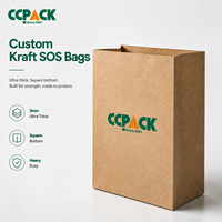 Sacs SOS en papier kraft épais 70 g/m² personnalisés avec logo, robustes, recyclables, à fond carré, pour vente à emporter et emballage de détail grand format