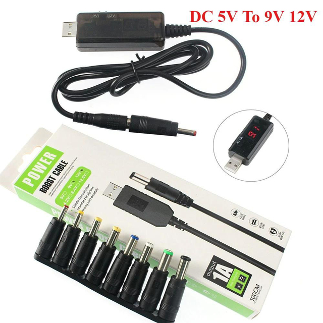 1 Set 5.5*2.1mm USB Boost Converter DC 5V To 9V 12V Step-up Converters Cable  + 8pcs Universal Plug Converter Adapter Connectors